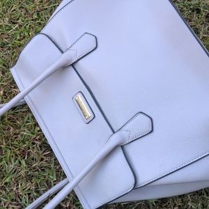 London Fog The Matilda Satchel Gray Faux Leather w/ Double Handle Flap C…